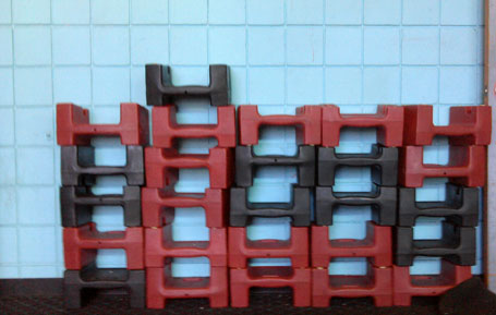 A stack of twenty-one booster seats